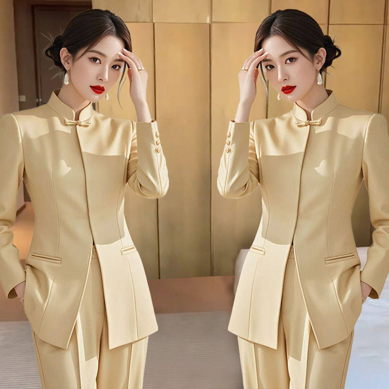 高端女士新中式职业套装女2025春秋新款设计感盘扣西装上衣套装裤,淘宝优惠券,粉丝福利购,淘宝优惠卷