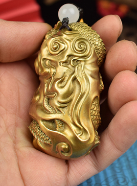 全黄铜实心御龙关公手把件武财神男女随身把玩挂件书房客厅挂件