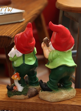 田园卡通小矮人吹奏吉他乐器装饰庭院阳台客厅餐厅幼儿园室内摆件