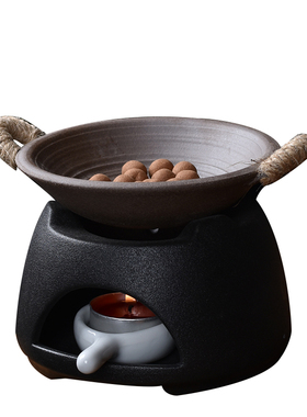 日式粗陶香薰烤茶炉 黑陶四方提香器 醒茶温炉功夫茶具套组