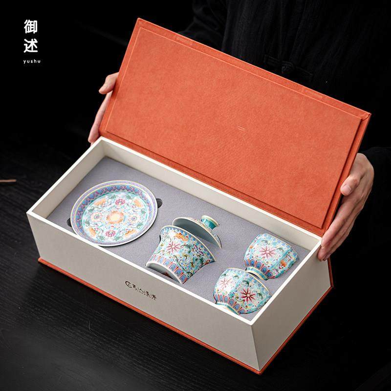 御述珐琅彩陶瓷三才盖碗茶杯单个高档带盖家用功夫茶具套装泡茶碗,淘宝优惠券,粉丝福利购,淘宝优惠卷