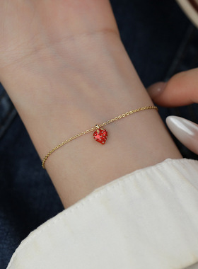 日本品质S999纯银小清新草莓手链女小众设计感甜美气质多巴胺精致