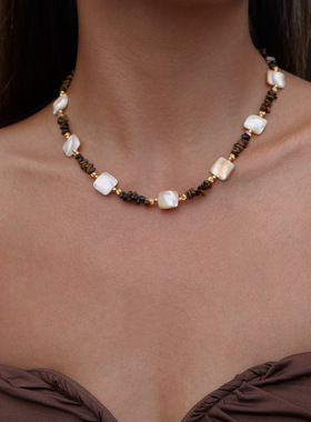 日本品质欧美高级感配饰女项链天然贝母虎眼石项链高级感轻奢小众