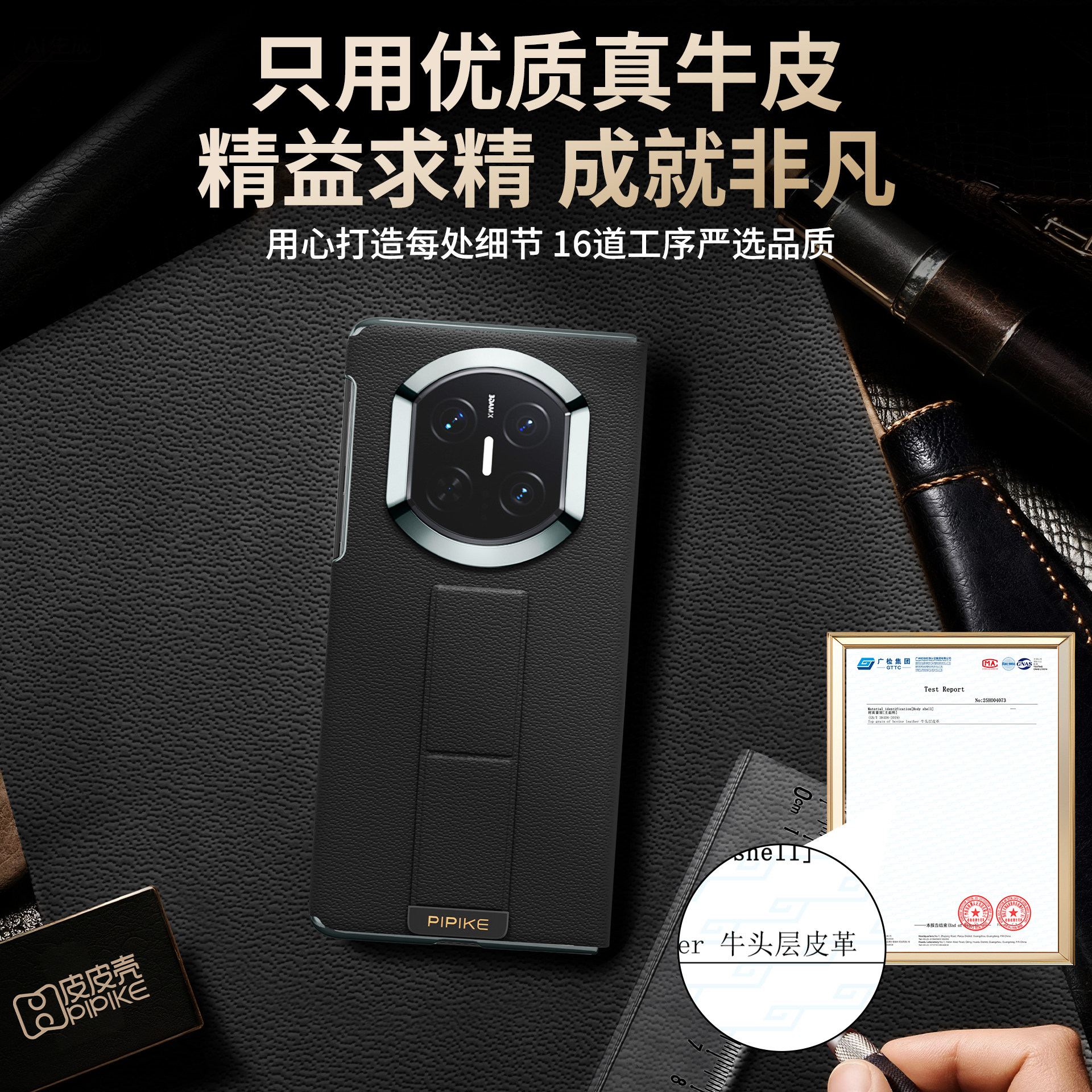 【官方正品】皮皮壳适用华为x7手机壳新款matex7典藏版真皮腕带支架男女x6商务磁吸华为x5全包防摔超薄外壳 - 图3