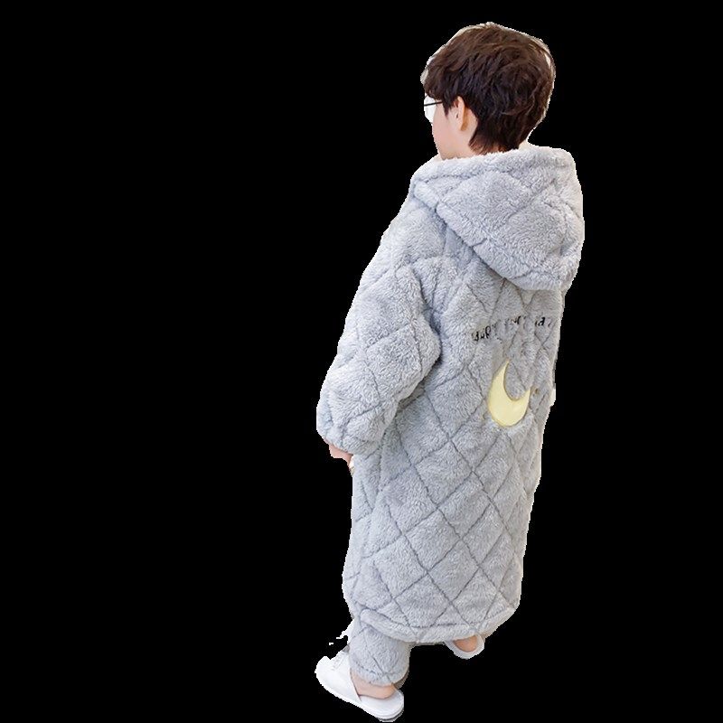 儿童睡衣秋冬季加厚款三层夹棉男童孩珊瑚绒法兰绒睡袍保暖家居服,淘宝优惠券,粉丝福利购,淘宝优惠卷