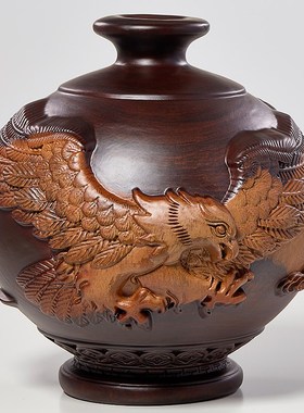 黑檀木雕花瓶摆件实木中式办公室酒店大堂玄关别墅电视柜开业装饰