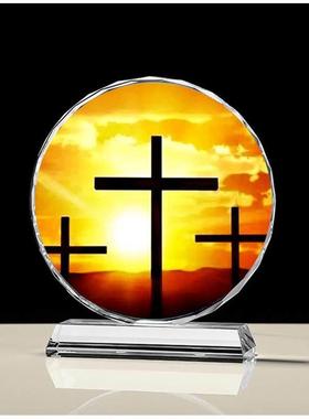 水晶红色十字架北欧家居用品家用摆件 简约大气十字桌面结婚礼物