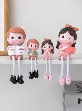 客厅餐边柜房间装饰礼品小摆件卡通吊脚娃娃一家四口创意装饰摆件