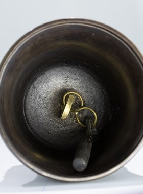 尼泊尔纯手工黄铜铃铛三清铃三叉铜铃铛摆件