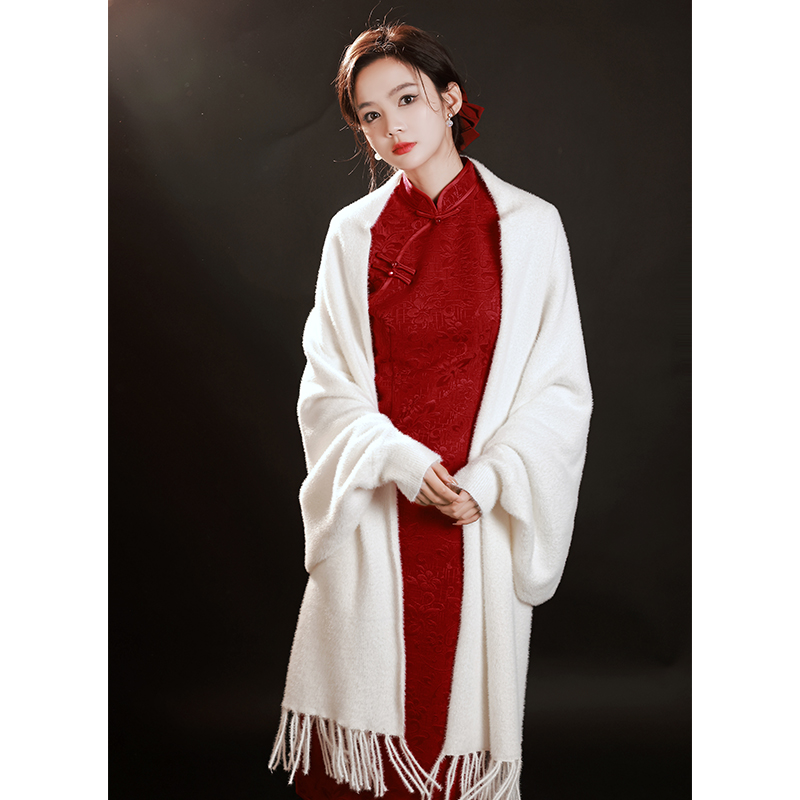 敬酒服旗袍新中式冬季加绒加厚年轻款蕾丝订婚新娘结婚礼服女红色 - 图1