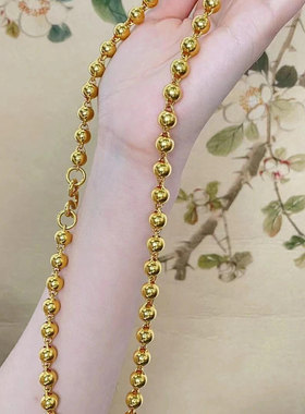 金包银圆珠光珠项链亮面佛珠转运珠锁骨大链子霸气男女款节日礼物