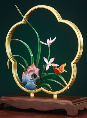 高端黄铜兰花摆件中式高档客厅玄关装饰工艺品搬新家乔迁之喜礼物