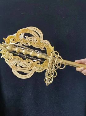 纯铜禅杖摆件46股9股地藏王菩萨寺院四六九股锡杖法杖加底座2米杖