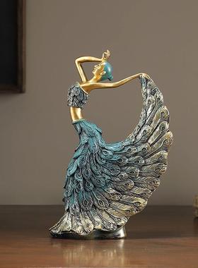 新中式孔雀女郎工艺礼品摆饰家居客厅酒柜电视柜装饰品办公室摆设