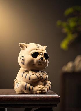 老虎饰品卡通陶瓷家居客厅酒柜装饰茶几桌面创意茶宠物生肖老虎饰