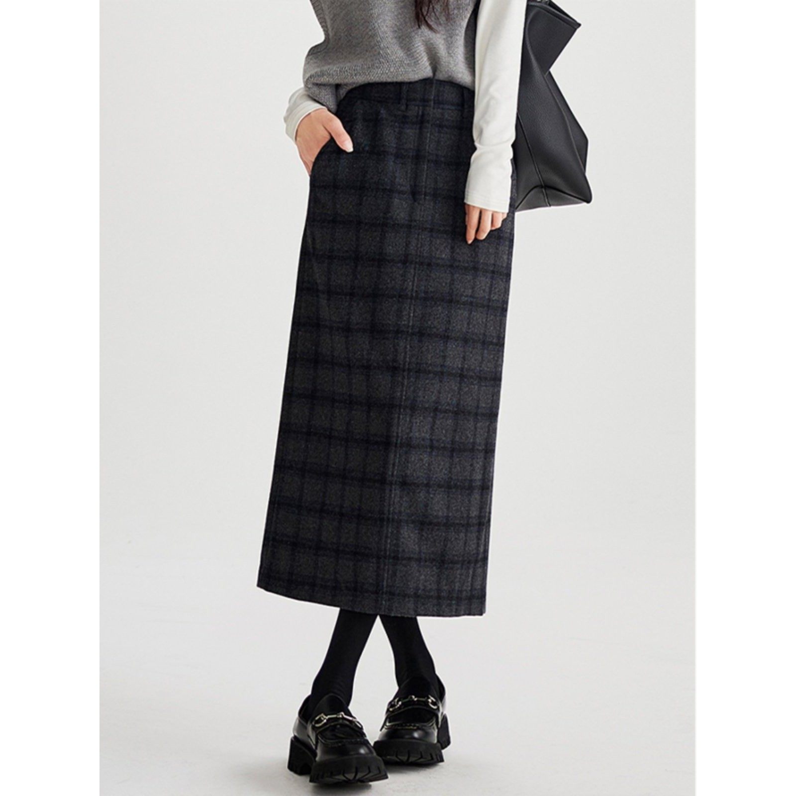 时尚一步裙显瘦半身裙女装秋季新款高腰格子毛呢直筒裙超好看别致,淘宝优惠券,粉丝福利购,淘宝优惠卷