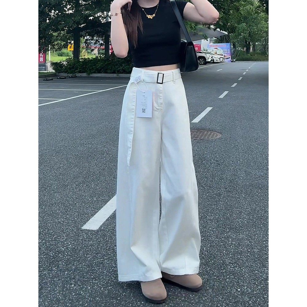 极简风白色阔腿牛仔裤女2025秋新款宽松休闲小个子高腰显瘦弯刀裤,淘宝优惠券,粉丝福利购,淘宝优惠卷
