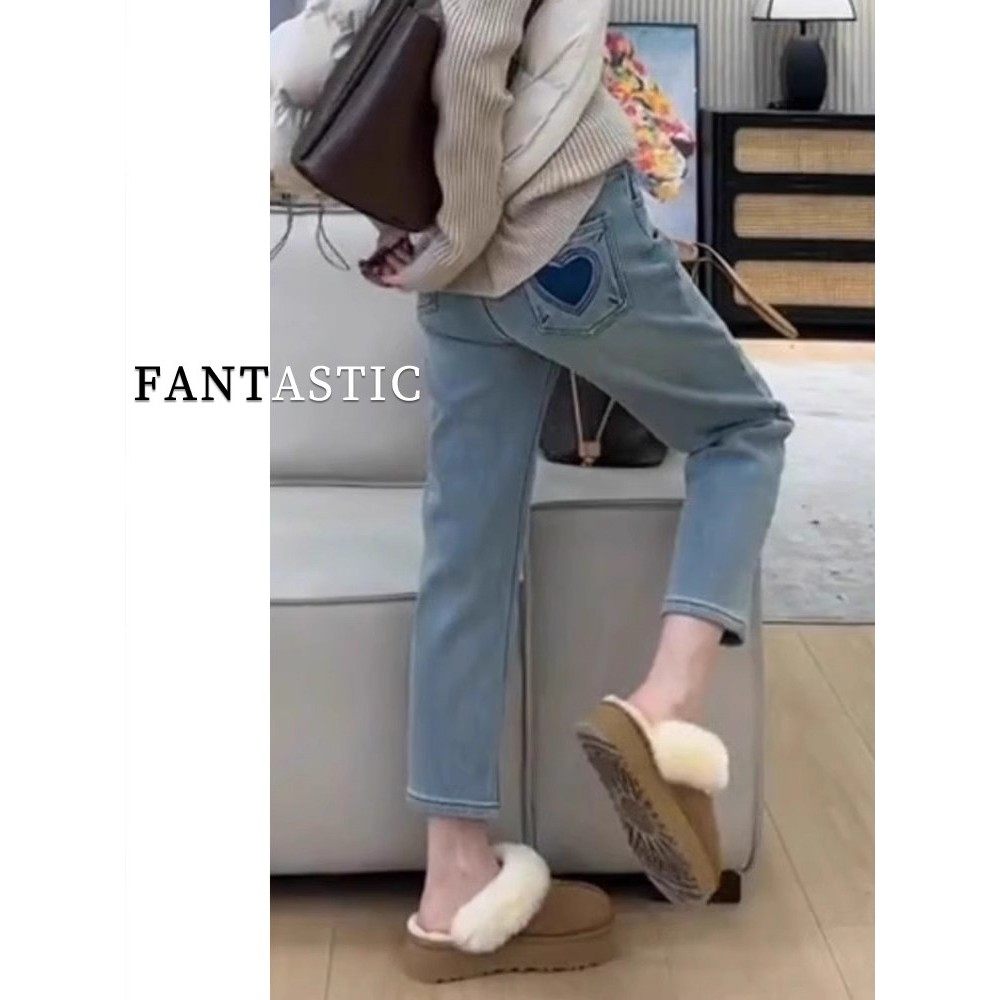 蓝色高腰直筒加绒牛仔裤女2025新款秋冬大码胖mm显瘦弹力烟管裤子,淘宝优惠券,粉丝福利购,淘宝优惠卷