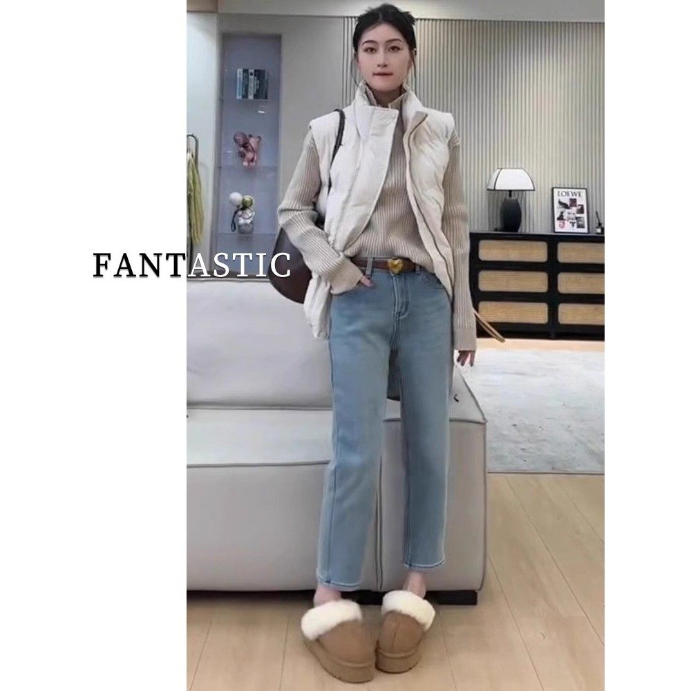 蓝色高腰直筒加绒牛仔裤女2025新款秋冬大码胖mm显瘦弹力烟管裤子,淘宝优惠券,粉丝福利购,淘宝优惠卷