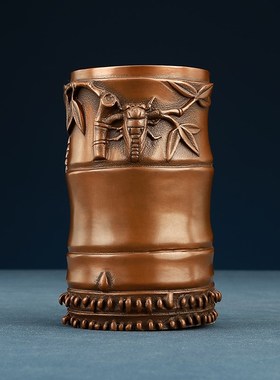 铜欣祥 紫铜笔筒书房摆件知了蝉笔筒教师节礼物家居饰品送长辈