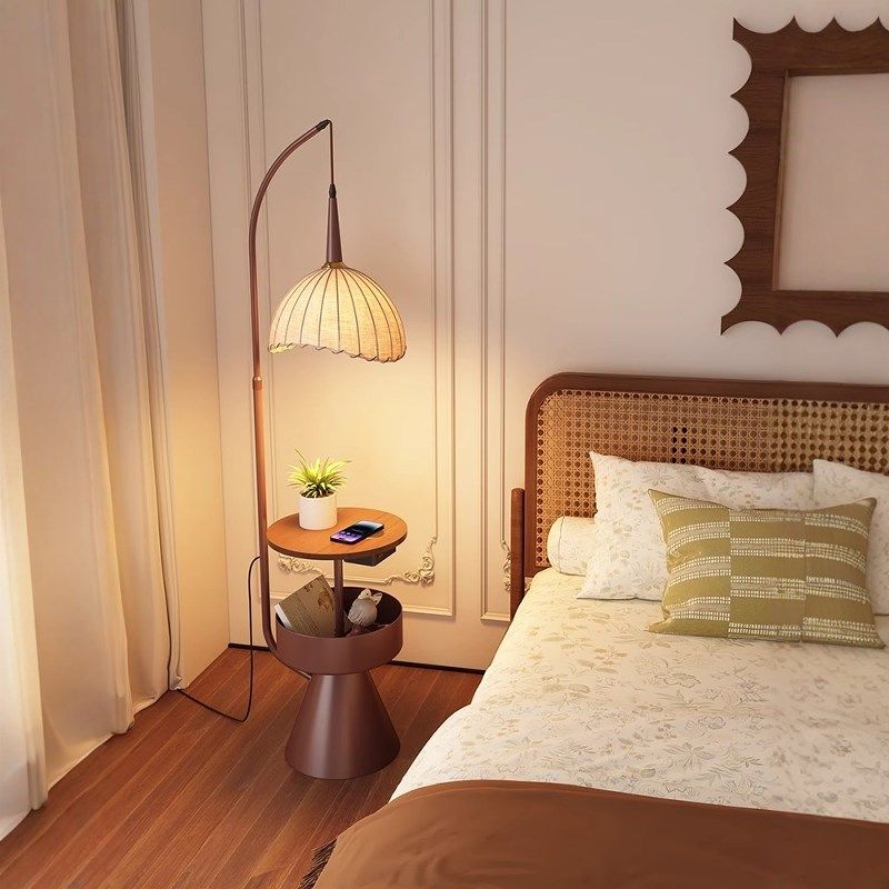 宅寂中古风落地灯客厅旁茶几卧室床头柜带置物架一体钓鱼灯沙发旁,淘宝优惠券,粉丝福利购,淘宝优惠卷