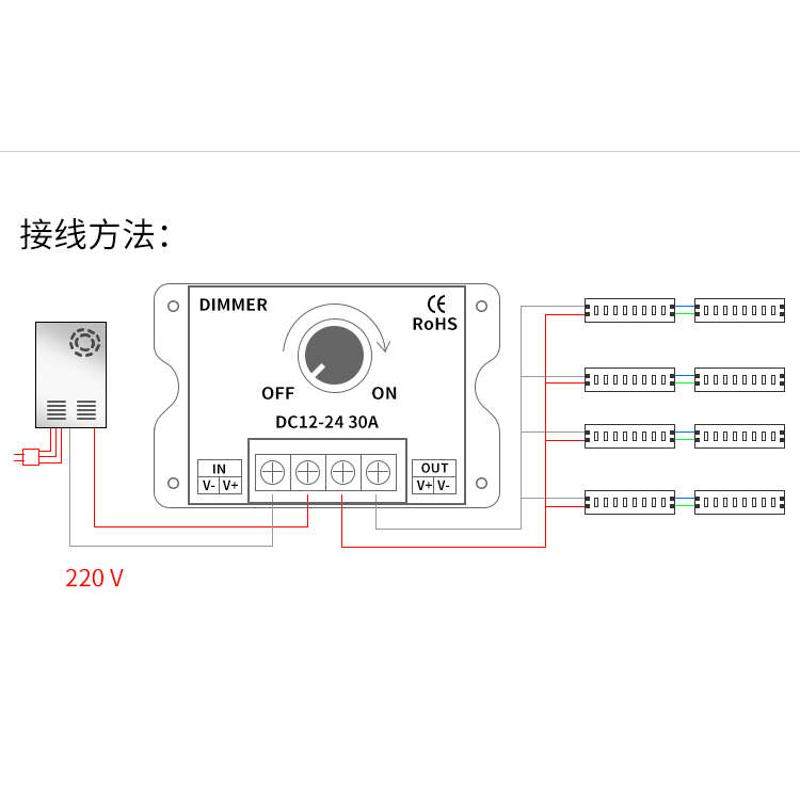 LED调光控制器单色灯带条招牌亮度模组灯箱12-24V调节开新疆包邮,淘宝优惠券,粉丝福利购,淘宝优惠卷
