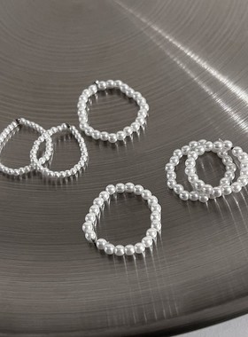 现货速发珍珠款轻奢高级感小众食指戒法式时尚个性独特指环新款尾