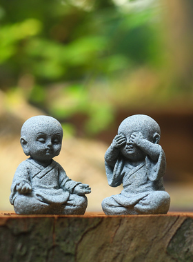 现货速发创意小和尚沙弥摆件微景观花卉盆景假山鱼缸造景家居茶桌