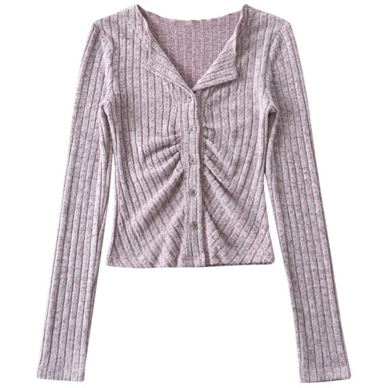 【包邮】2024秋季单排扣收腰褶皱坑条针织开衫女小翻领长袖上衣女,淘宝优惠券,粉丝福利购,淘宝优惠卷