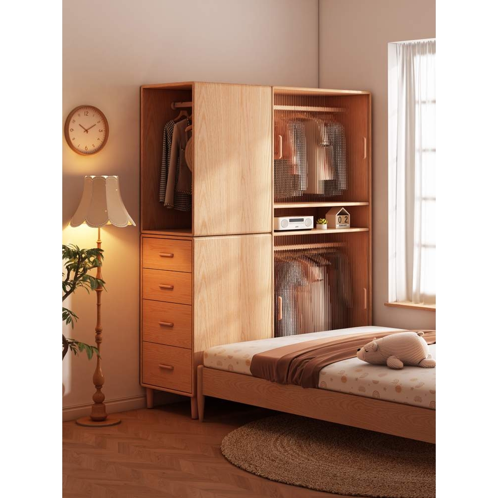 纯实木床尾夹缝衣柜全挂式推拉门小户型衣服柜单人儿童省空间 - 图0