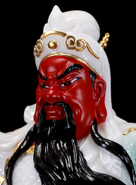 速发汉白石彩绘武财神关公摆件 招财关公神像 玉雕关公像店铺开业