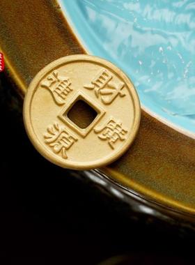 陶瓷聚宝盆金蟾吐水流水摆件循环水风水轮生财桌面招财聚财办公室