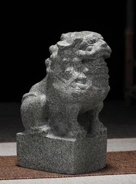 泰山石敢当镇宅狮子室内装饰品靠山石办公室石狮子一对桌面风水石