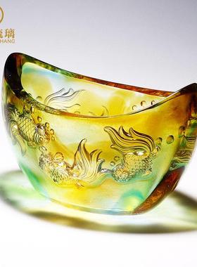 金鱼缸琉璃聚宝盆玄关钥匙收纳摆件客厅装饰品水晶工艺品轻奢高档