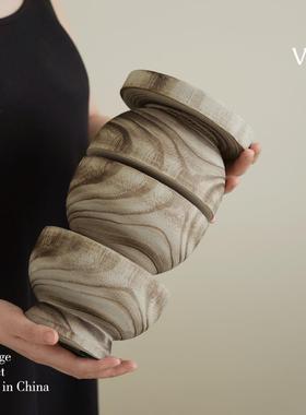 梵其侘寂风创意实木纹几何装饰摆饰中古艺术样板房间酒店民宿摆设