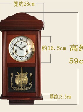 机械挂钟纯铜机芯实木摆钟老式发条钟表客厅挂钟家U用客厅墙壁时