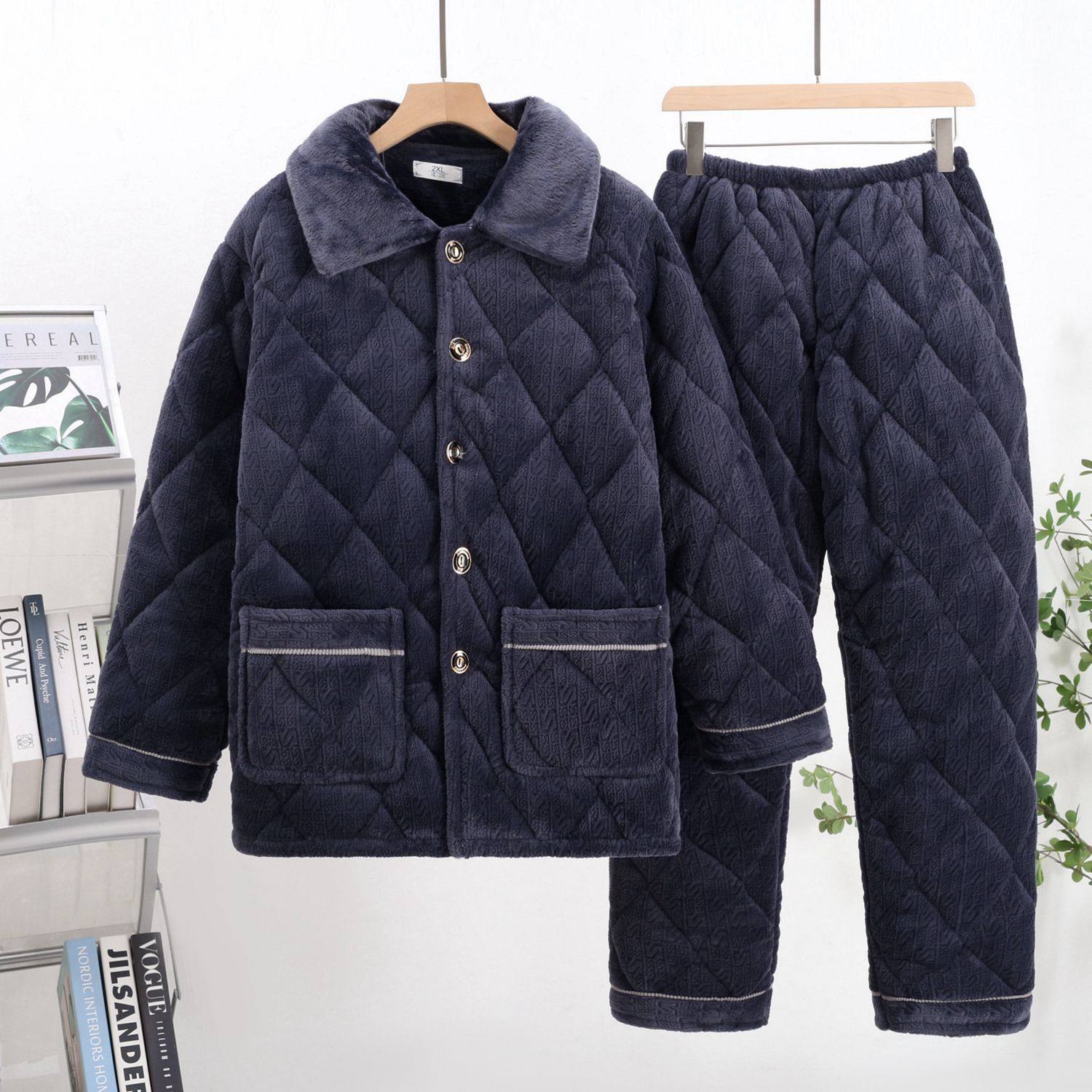 2025新款湖南冬天省服加绒加厚三层夹棉男款睡衣中老年家居服套装,淘宝优惠券,粉丝福利购,淘宝优惠卷