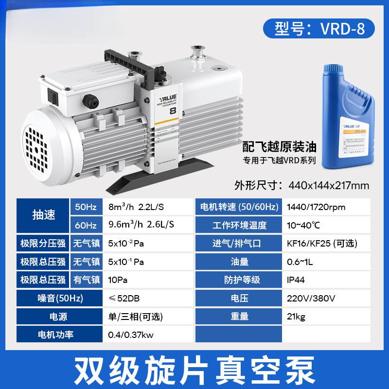 真空泵VRD系列双级旋片式VRD-4/8/16/24/30工业泵电动抽气泵 - 图3