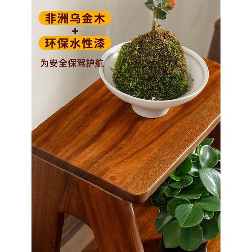 乌金木实木梯凳梯子家用折叠梯加厚多功能人字三步梯凳子两用登高 - 图1