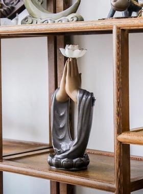 中式禅意创意佛手莲花陶瓷办公室摆件客厅博古架酒柜大号夜灯装饰