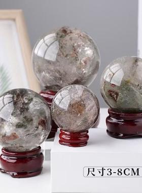 天然绿幽灵水晶球摆件水晶原石打磨居家办公装饰品开业乔迁礼品