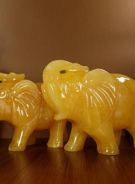 天然米黄玉大象摆件吸水玉石象客厅装饰玄关客厅风水家居礼品