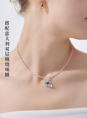 意大利天然蓝宝石蝴蝶银吊坠项链