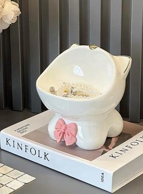 轻奢高档招财猫收纳盒客厅鞋柜入户玄关门口放钥匙摆件家居装饰品