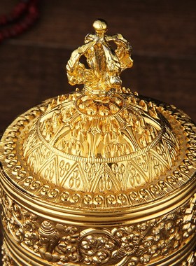 藏式合金四层米盒米罐用品密宗供品佛堂供具盛器约高18cm装饰摆饰