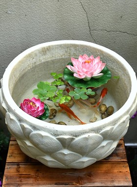 水培花盆摆件中式庭o院鱼缸鱼池水景花园阳台布置盆景景观造景盆