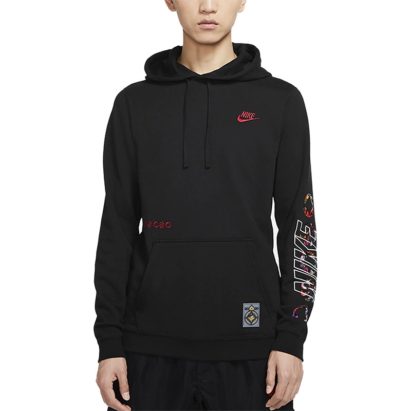 Nike/耐克正品2025冬季款男士日常连帽套头刺绣卫衣CU3670-010 - 图3