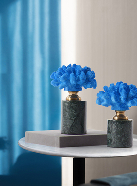 速发轻楼蓝珊瑚摆件售奢处博古关新中式玄架柜展厅设计师软装饰品