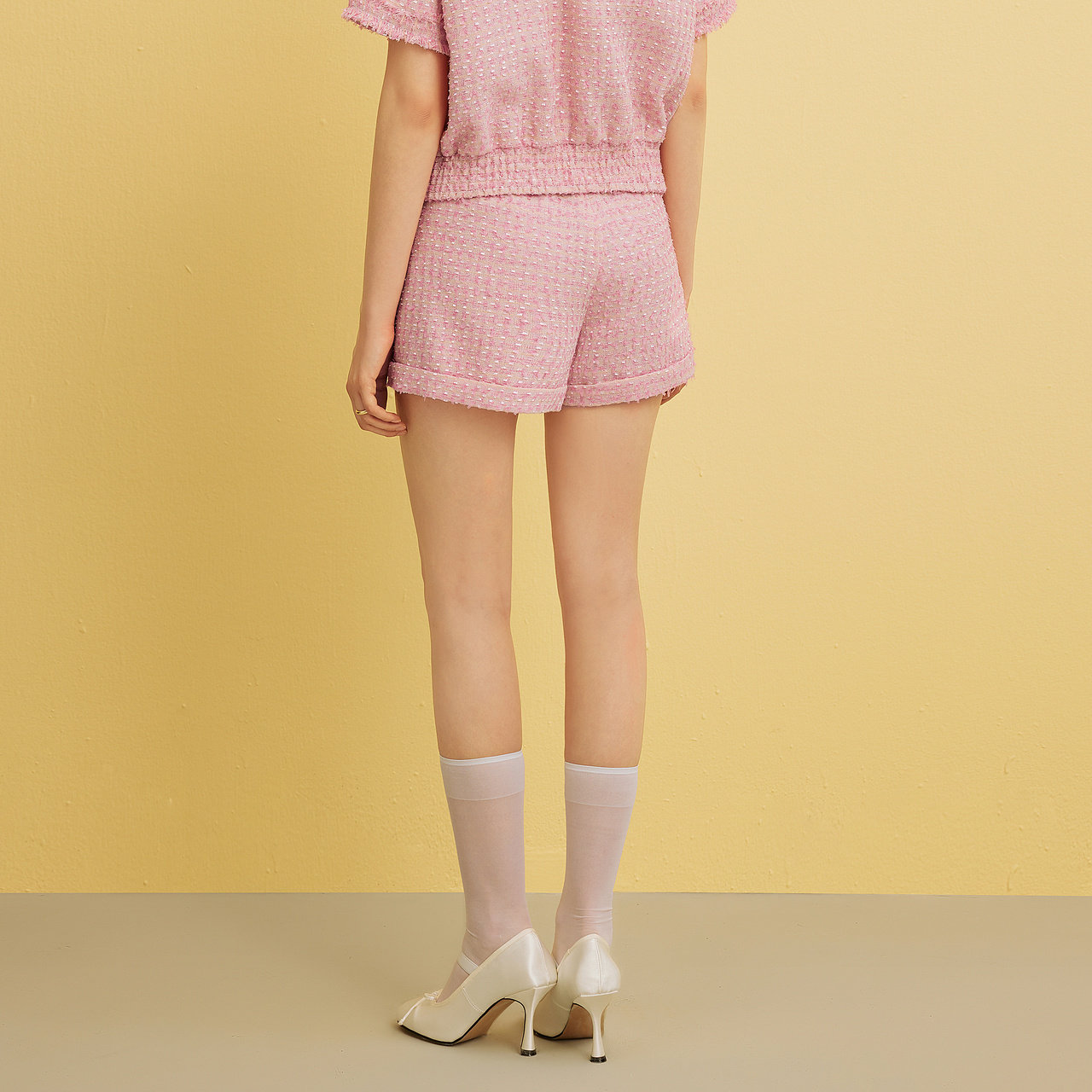 MOISSAC摩萨克夏法式小香风甜美粉千金风粗花呢H型短裤女,淘宝优惠券,粉丝福利购,淘宝优惠卷