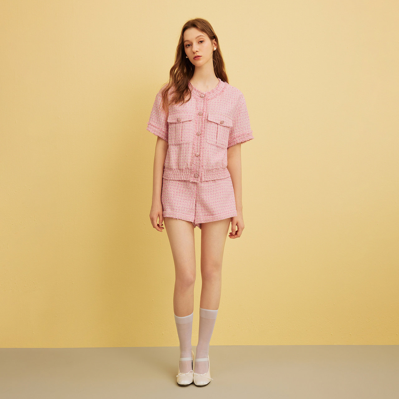 MOISSAC摩萨克夏法式小香风甜美粉千金风粗花呢H型短裤女,淘宝优惠券,粉丝福利购,淘宝优惠卷